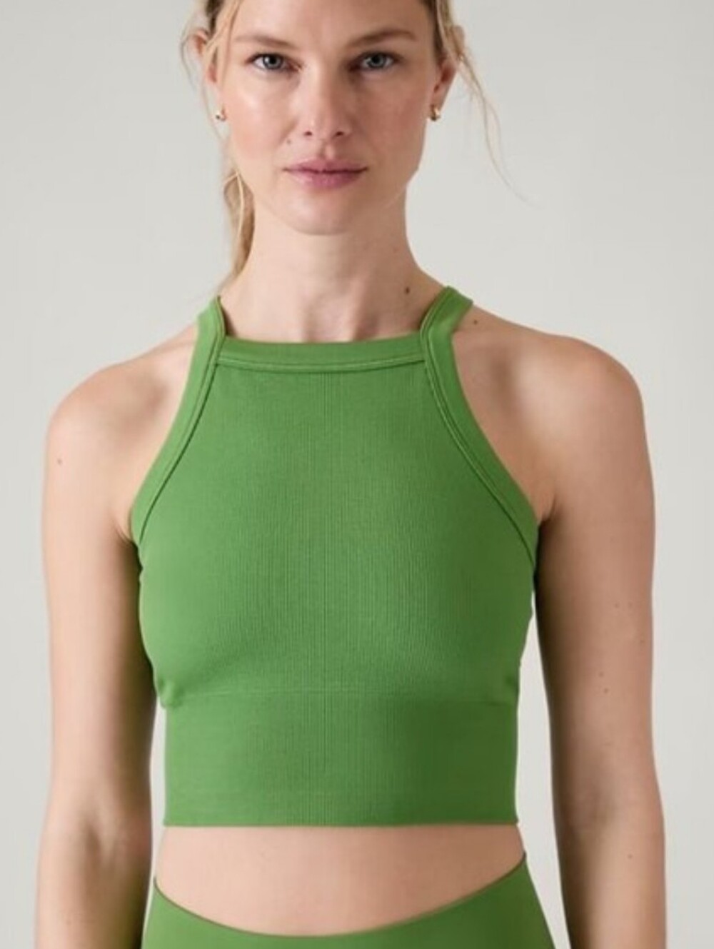 Athleta Green Ribbed Racer Back Sport Bra Halter Tank Crop Top Size Small